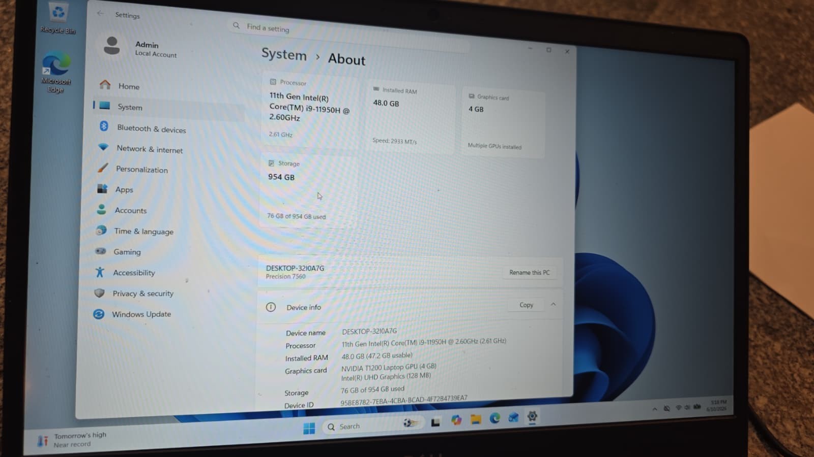 Dell Precision 7560 i9-11950H 48GB RAM 1TB NVMe NVIDIA T1200 W11Pro
