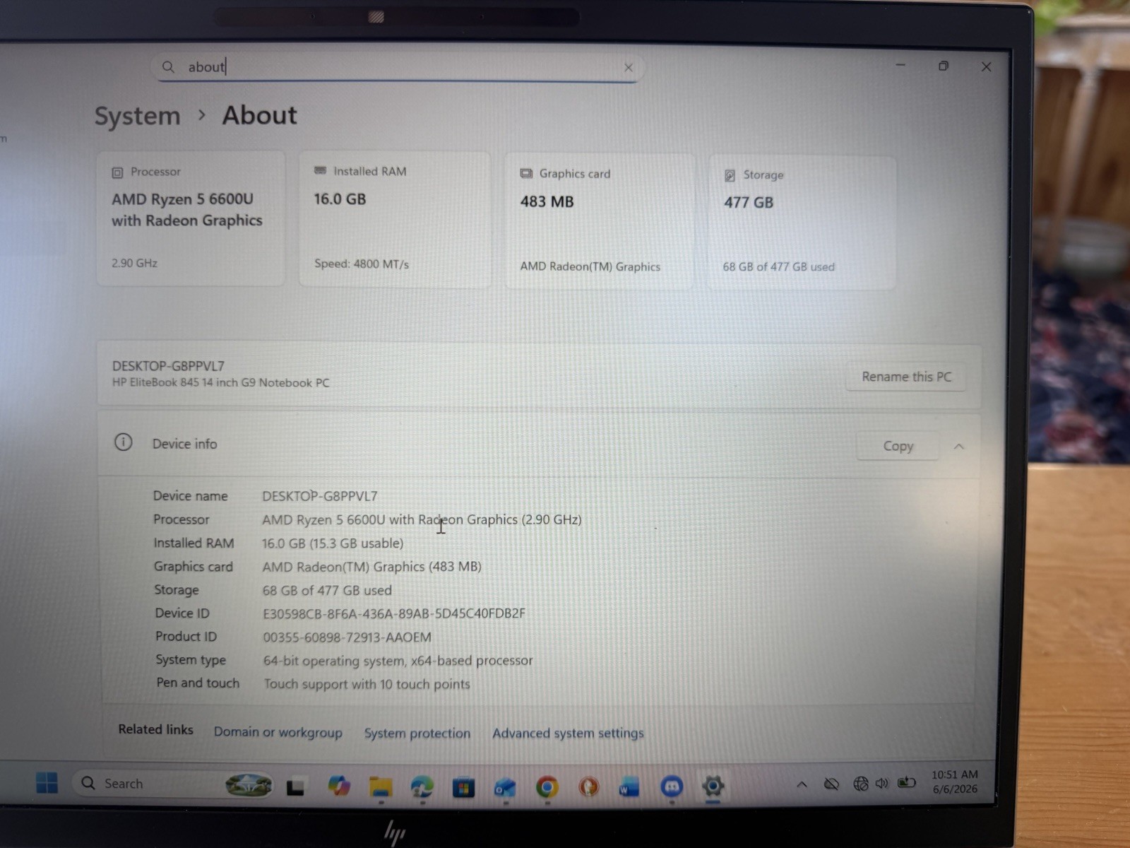 HP EliteBook 845 G9 14″ Ryzen 5 PRO 16GB 475GB SSD Win11 Silver