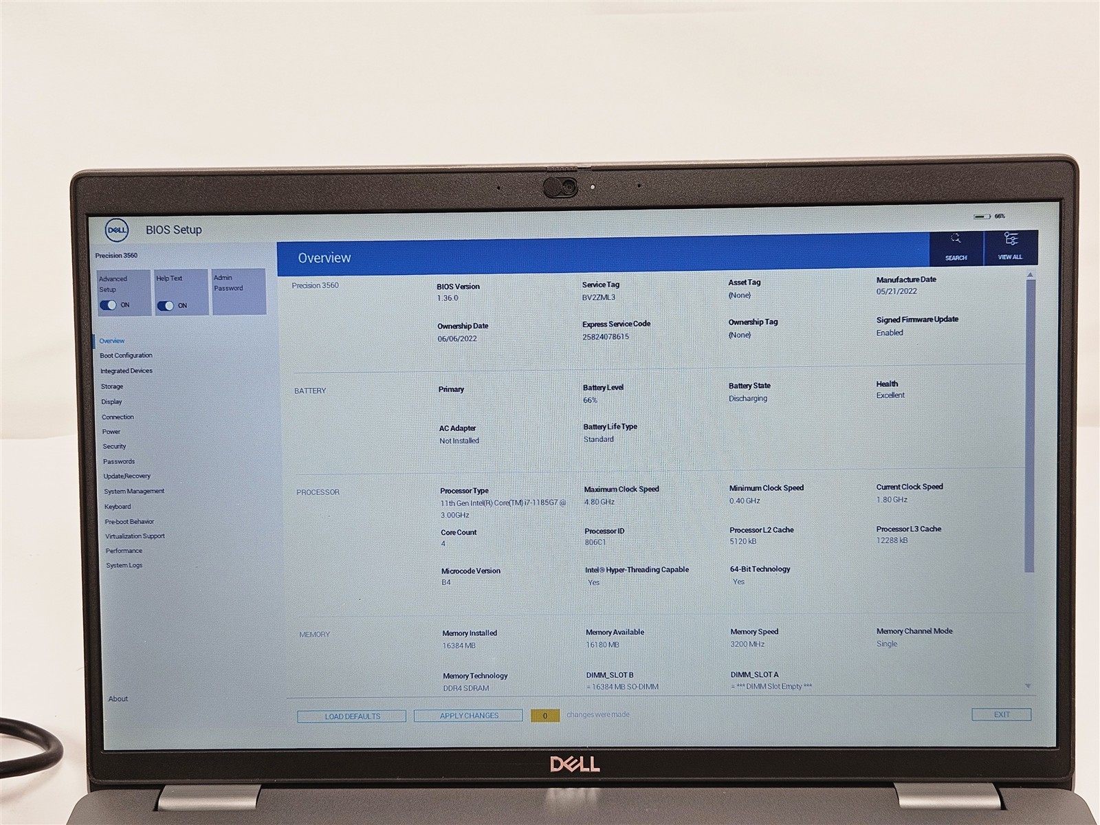 Dell Precision 3560 Intel Core i7-1185G7 16GB 256GB SSD 15.6″ NVIDIA Quadro T500