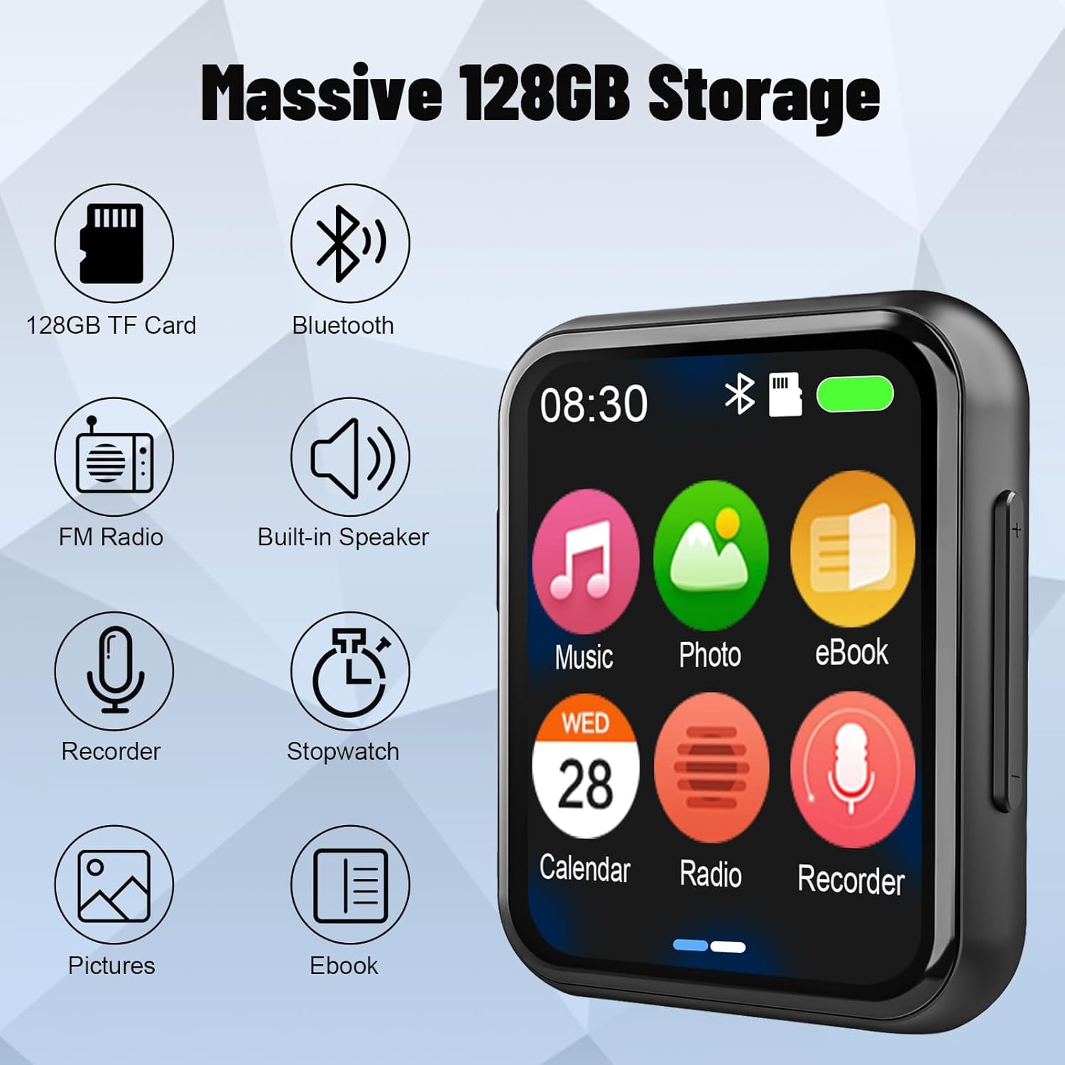 128GB MP3 Player with Bluetooth 5.3, Portable Digital Lossless Music Player with