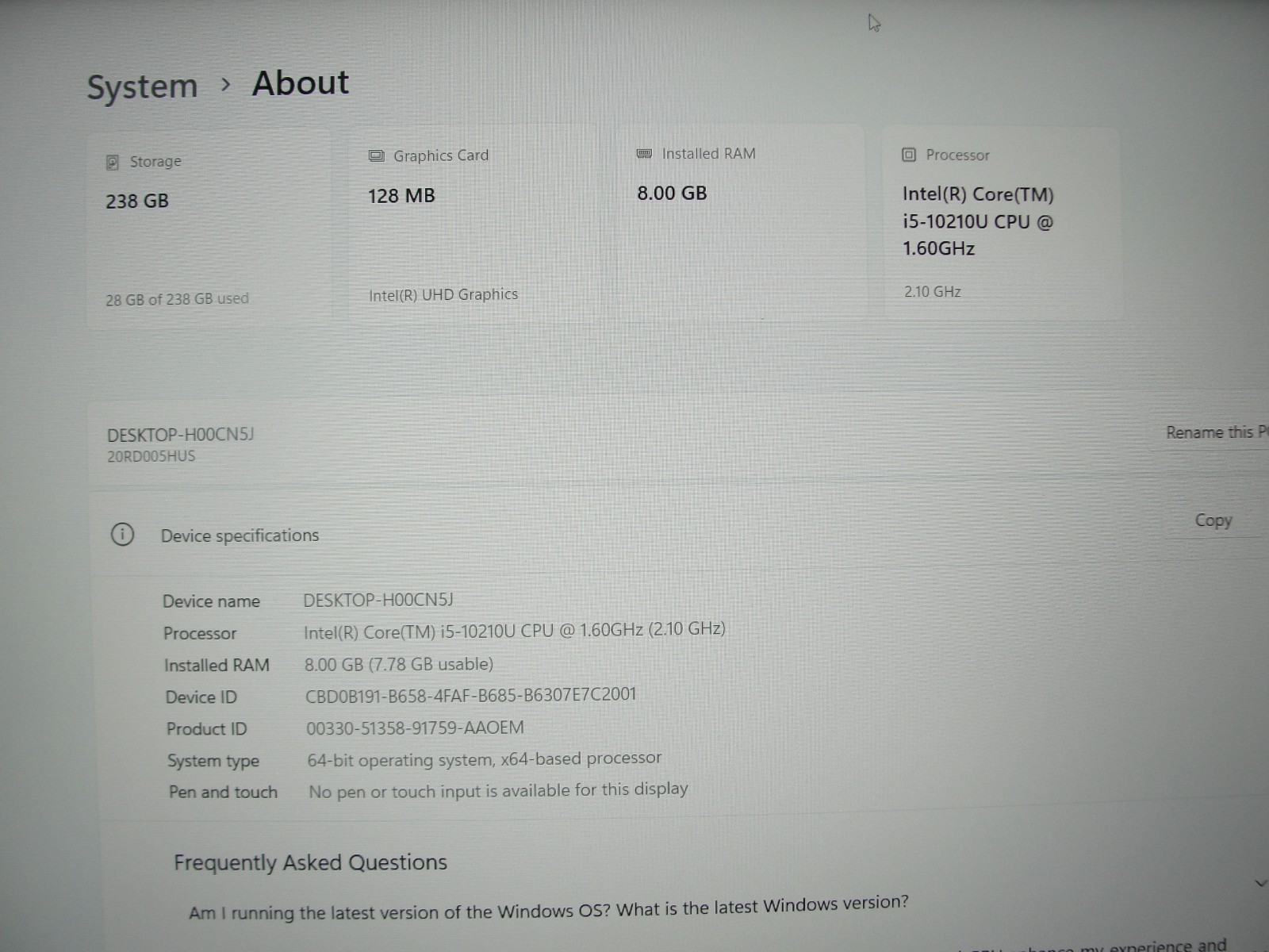 Lenovo ThinkPad E15 15.6” Intel Core i5-10210U 1.6GHz 8GB 256GB Reset SSD
