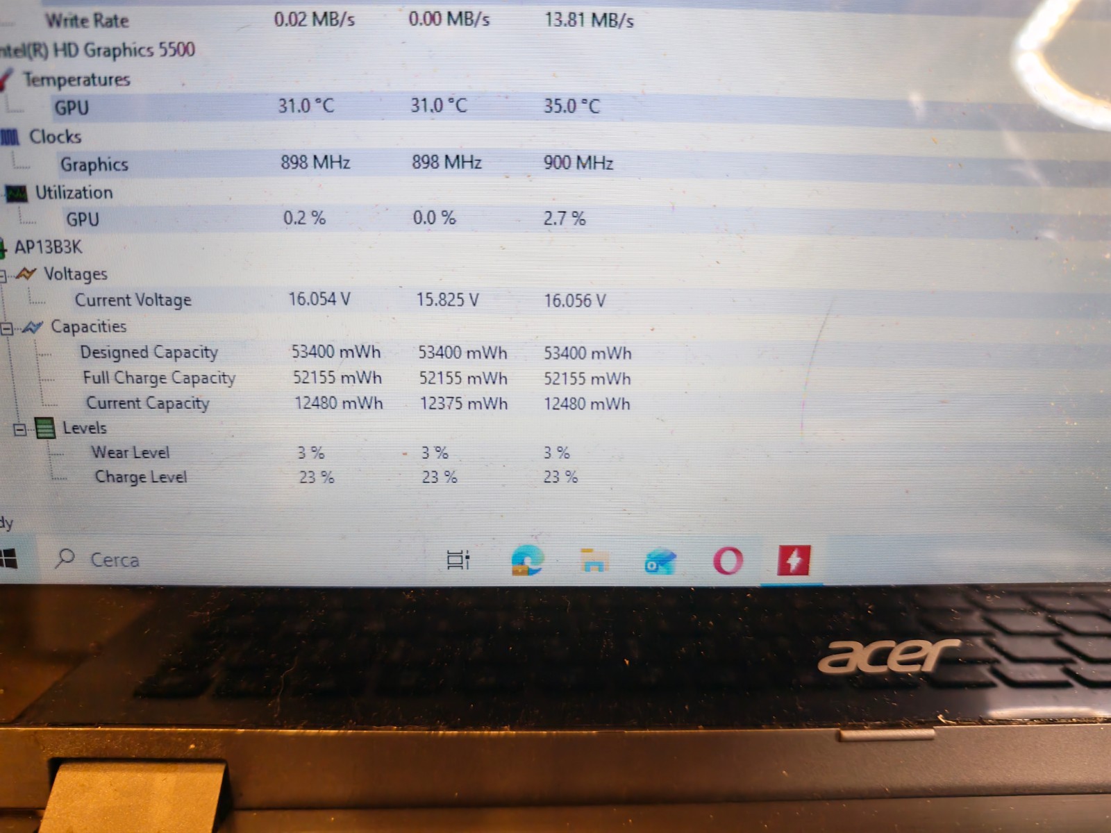 ACER BATTERY AP13B3K 15.V 3560mAh 53Wh ORIGINAL 97% #