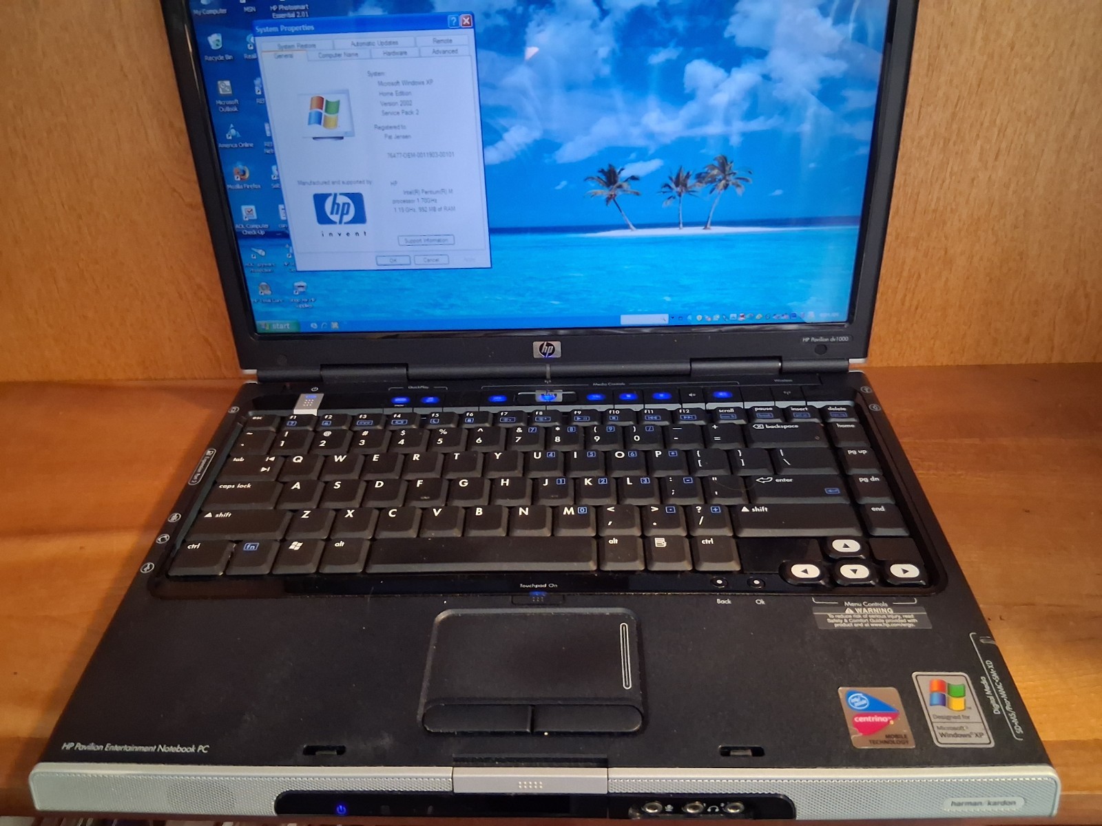 HP Pavilion Laptop DV1000 1.70GHZ 992MB RAM WINDOWS XP