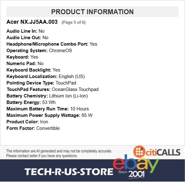 Acer NX.JJ5AA.003 Chromebook Plus Spin 514 14″ Touch Core 7 150U 16GB 256GB SSD