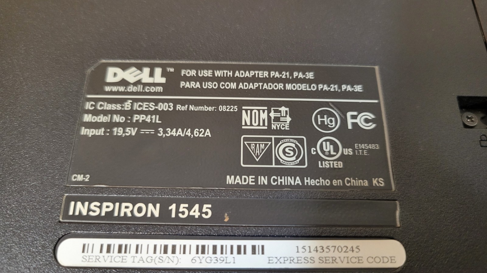 Dell Inspiron 1545 15.6″ Laptop Pentium T4400 2GHz 8GB RAM 500GB HDD Win 10
