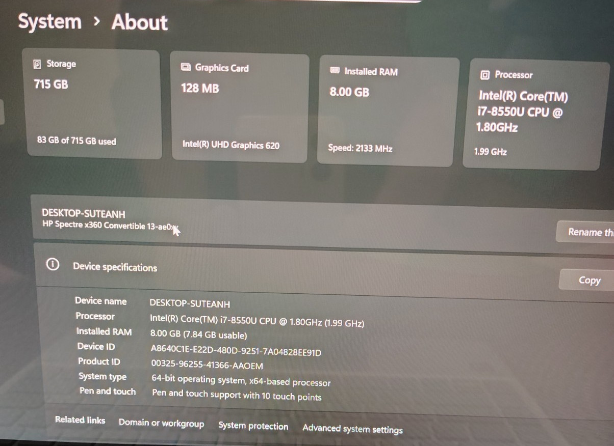 HP Spectre x360 13.3″ Intel i7 8GB 512GB SSD Touch/S NEW Battery Installed