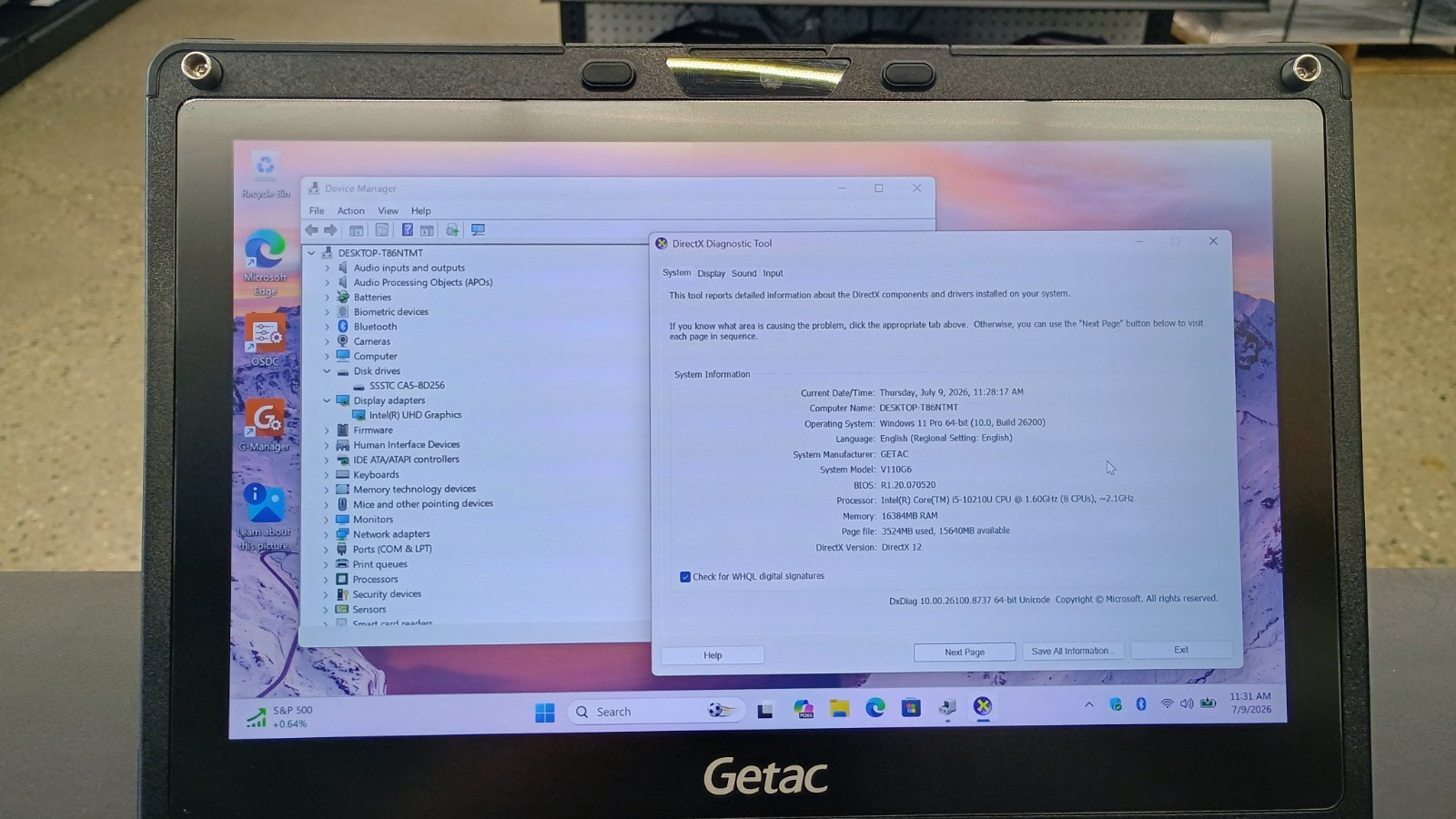 Getac V110G6 Quad Core i5-10210U 1.60GHz – 256GB SSD – 16GB – Win 11 Pro