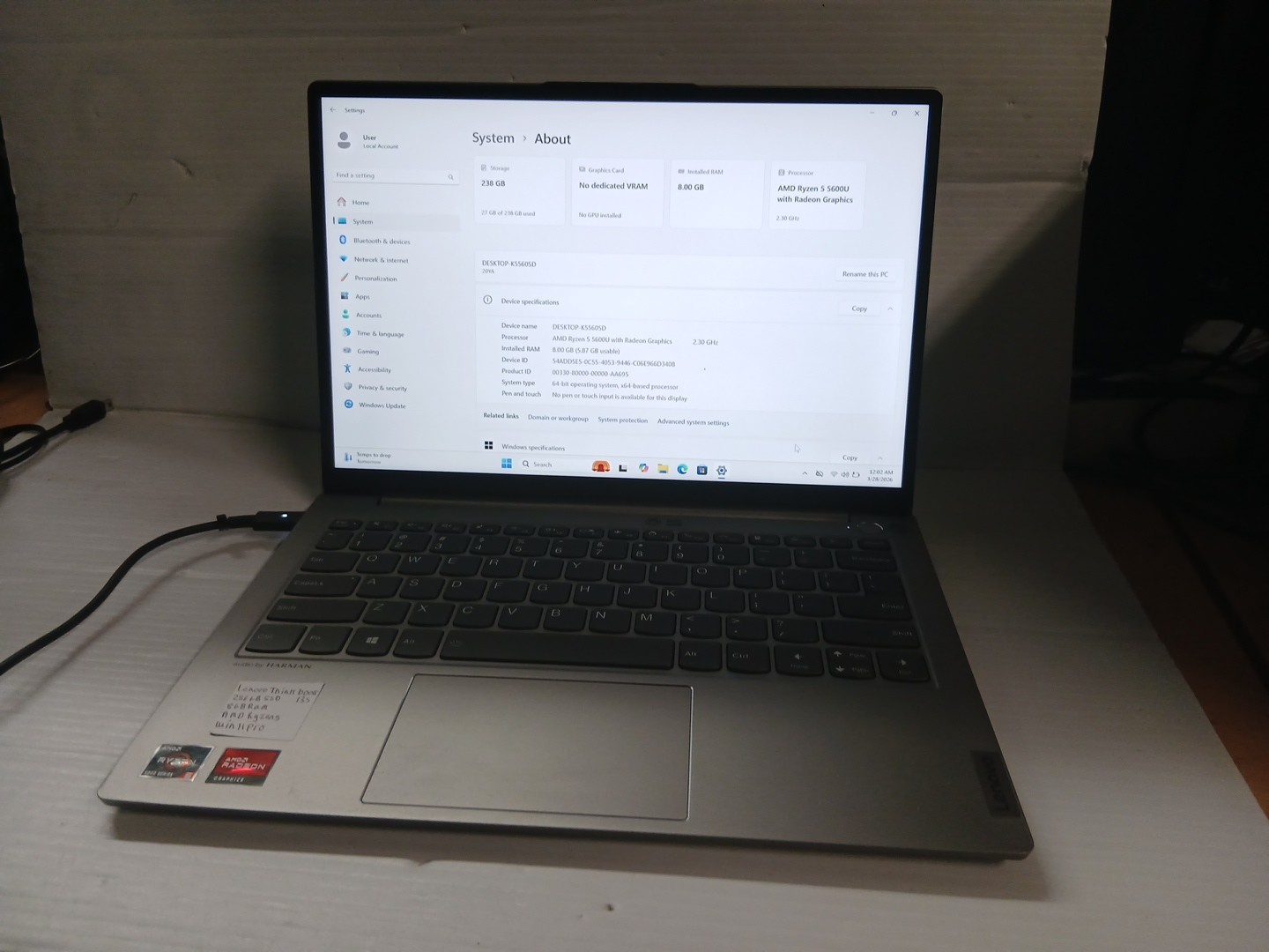 Lenovo Thinkbook 15 G4 ABA Touch Ryzen 5 5625U 2.30GHz 8GB RAM 256GB SSD W11P