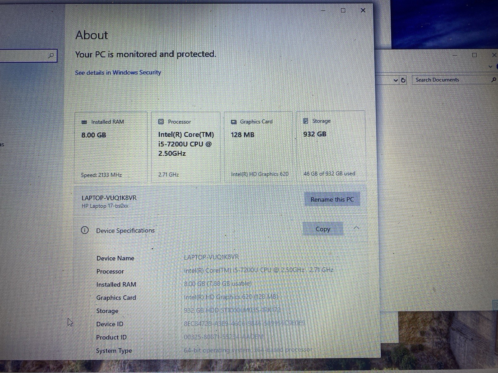 HP Notebook 17-bs011dx i5-7200U 2.50GHz 8GB RAM 932GB HDD Win 10