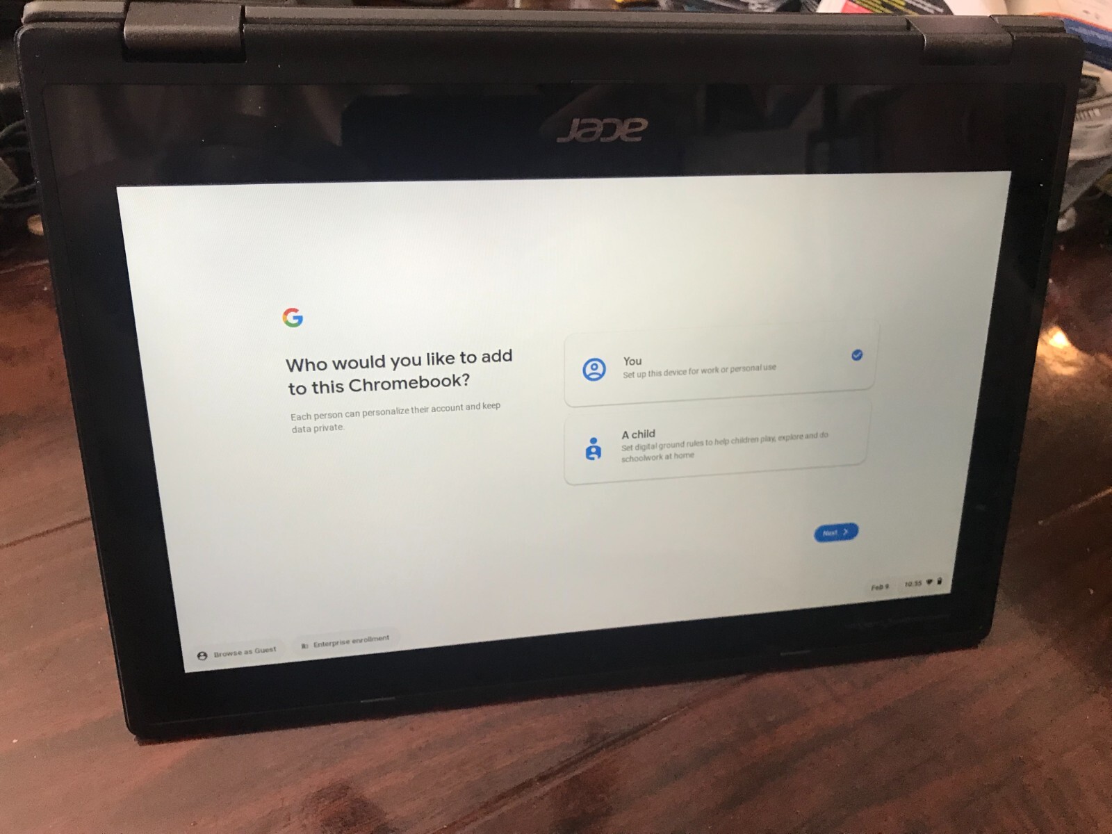 Acer Chromebook Model N18Q6 R752TN C2J5 Celeron N4000 4GB mem 32GB touch