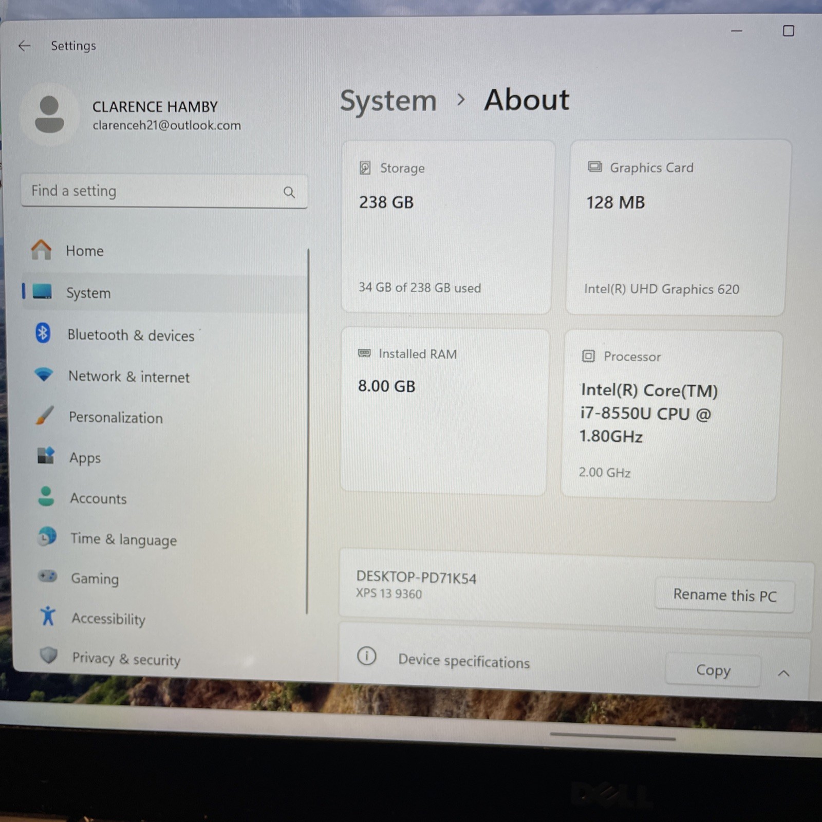 Dell XPS 13 9360 i7-8550U 8GB 256GB SSD 13