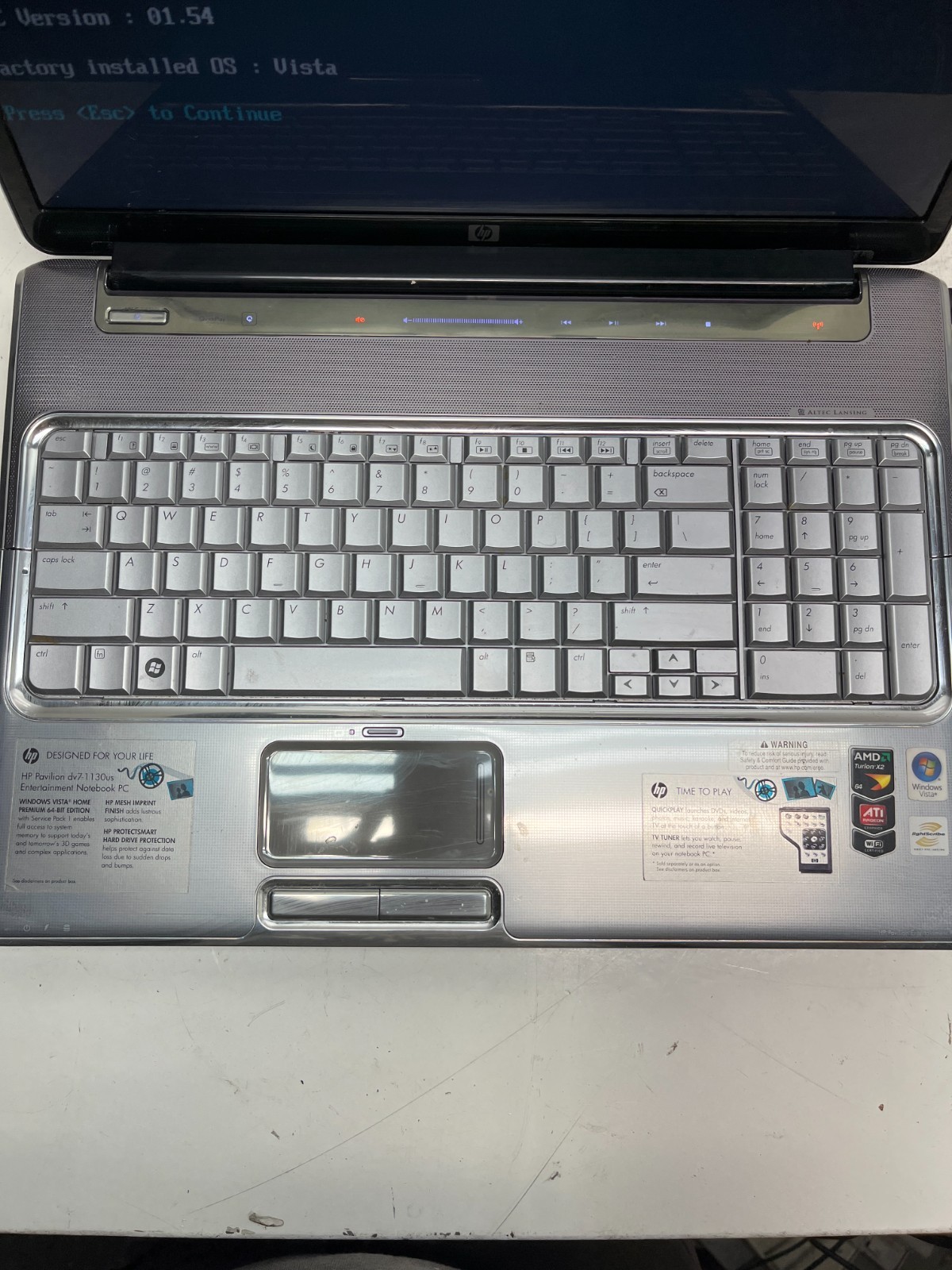 HP Pavilion dv7-1130US AMD Turion X2 Dual-Core 4GB NO HDD