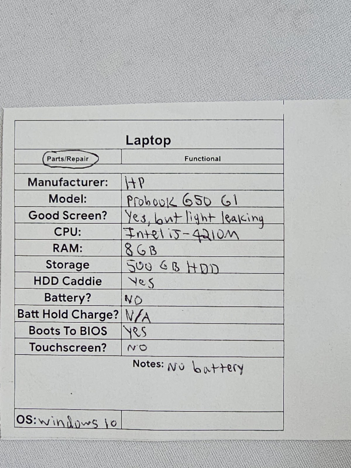 HP ProBook 650 G1 Laptop – Intel i5-4210m – 8GB RAM – 500GB HDD NO BATT – READ