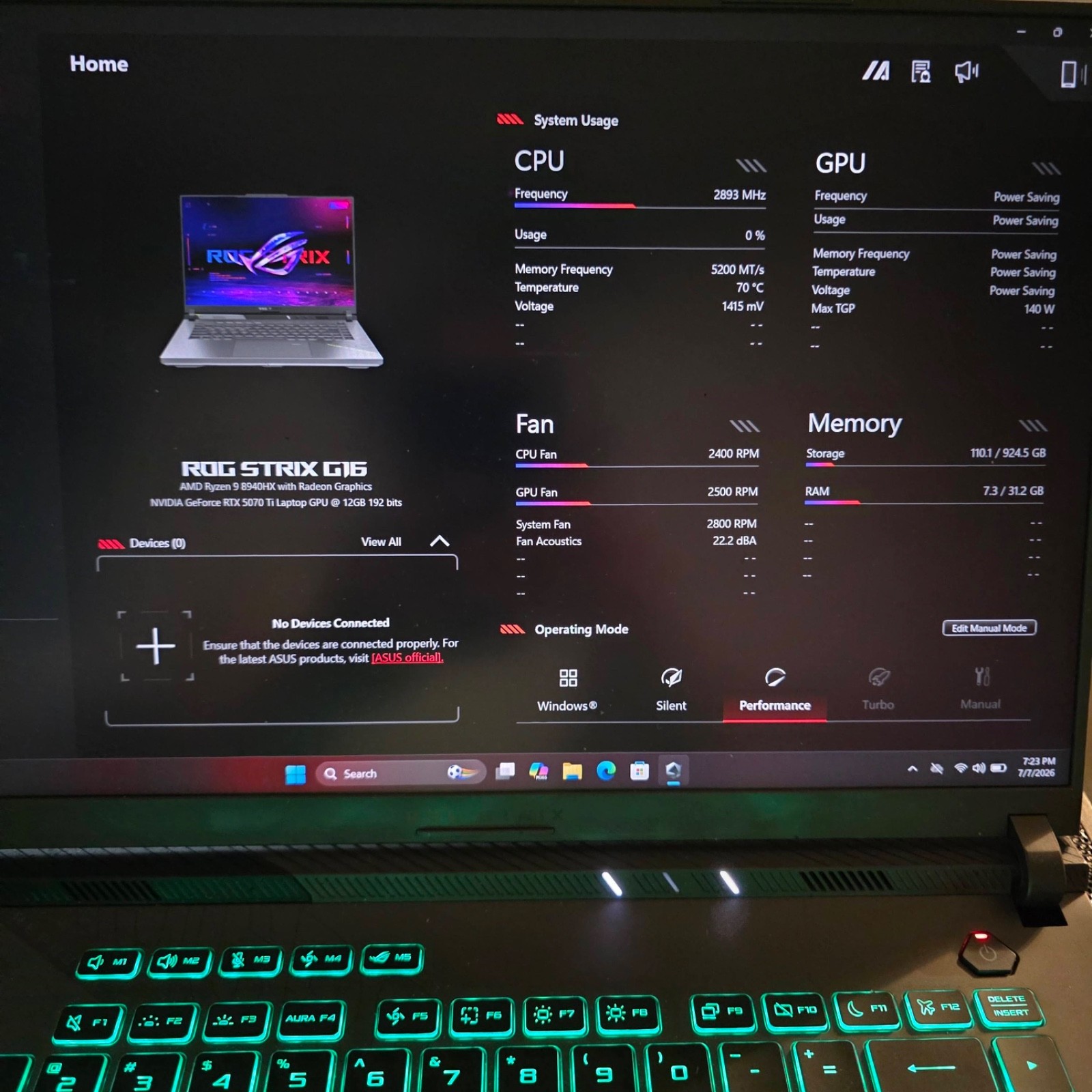 ASUS ROG Strix G16 FHD+ 165Hz Ryzen 9 8940HX 32GB 1TB RTX 5070Ti 140W 12GB WNTY