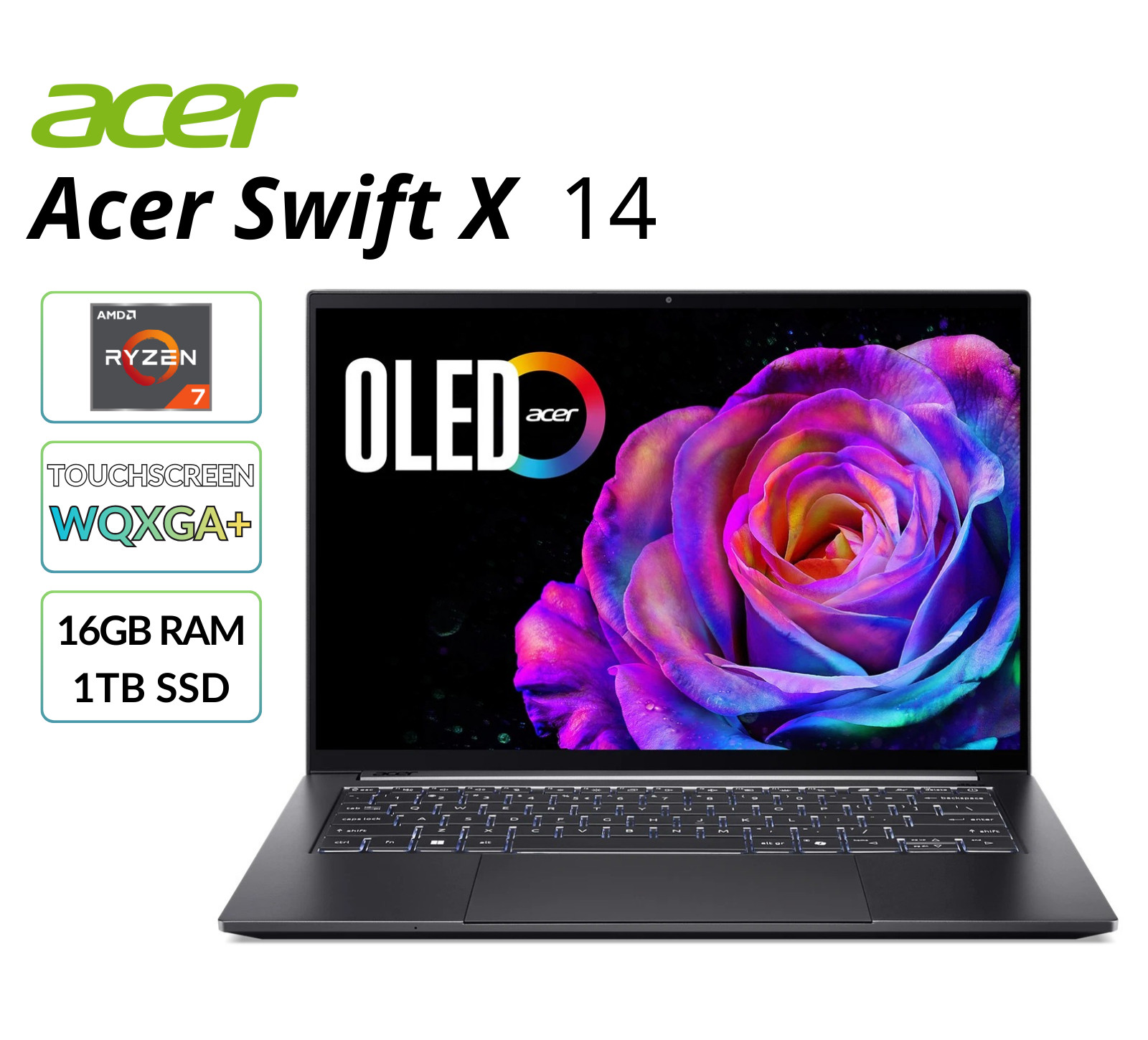Acer Swift X 14.5″ OLED Touch Laptop 120Hz 16GB RAM 1TB SSD – SFX14-61G-R9QE