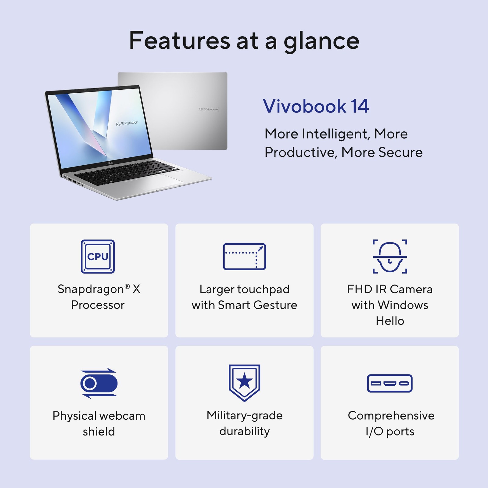 ASUS Vivobook 14″ Laptop Snapdragon X Adreno GPU 16GB 512GB Win 11 X1407QA-BS56