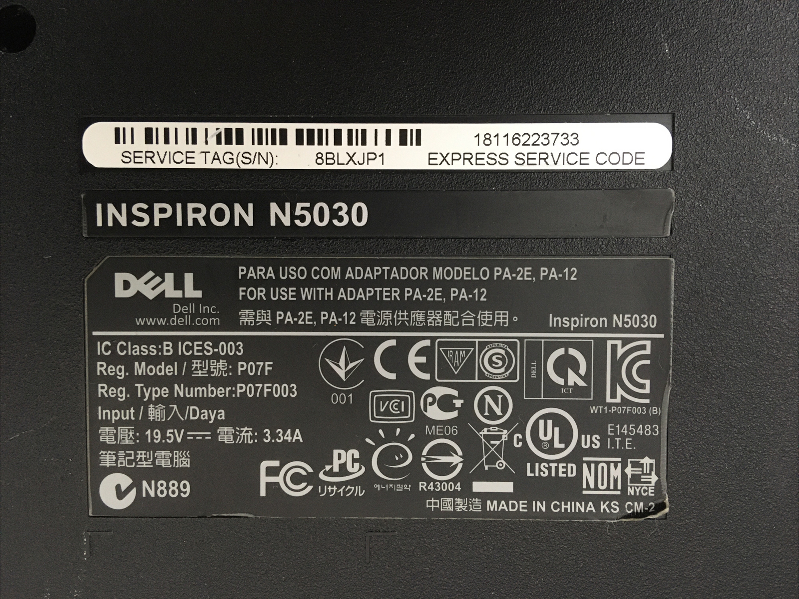 Dell Inspiron N5030 *For Parts/Repair* Black Pentium Laptop Win 7 *Not Working*