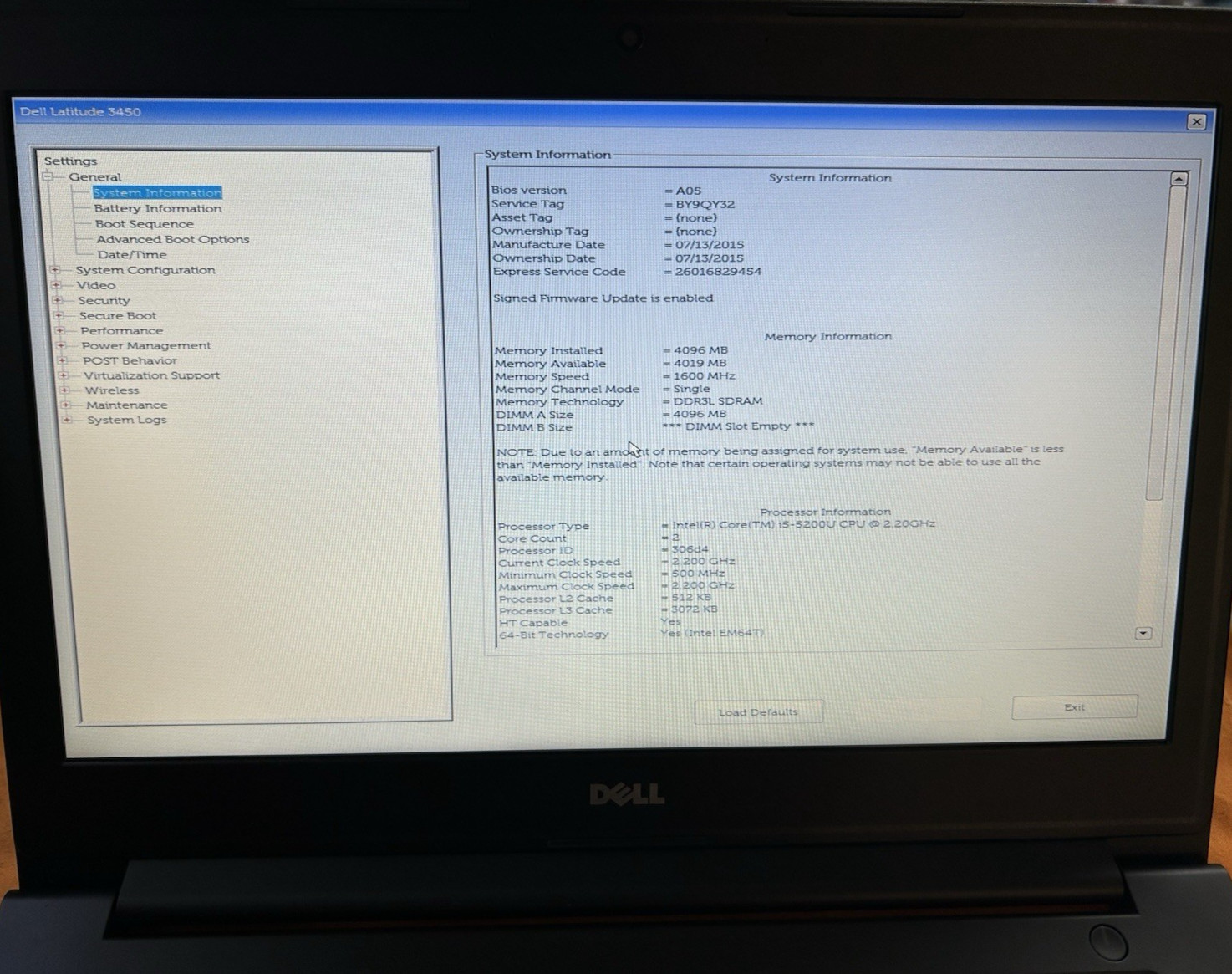 Dell Latitude 3450 i5-5200U 2.20GHz 4GB RAM – No HDD or OS