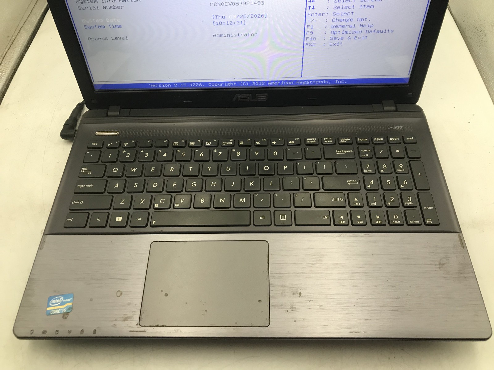 ASUS K55A NOTEBOOK – BOOTS TO BIOS – INTEL I5 3210M – 4GB RAM – READ DESCRIP -BB