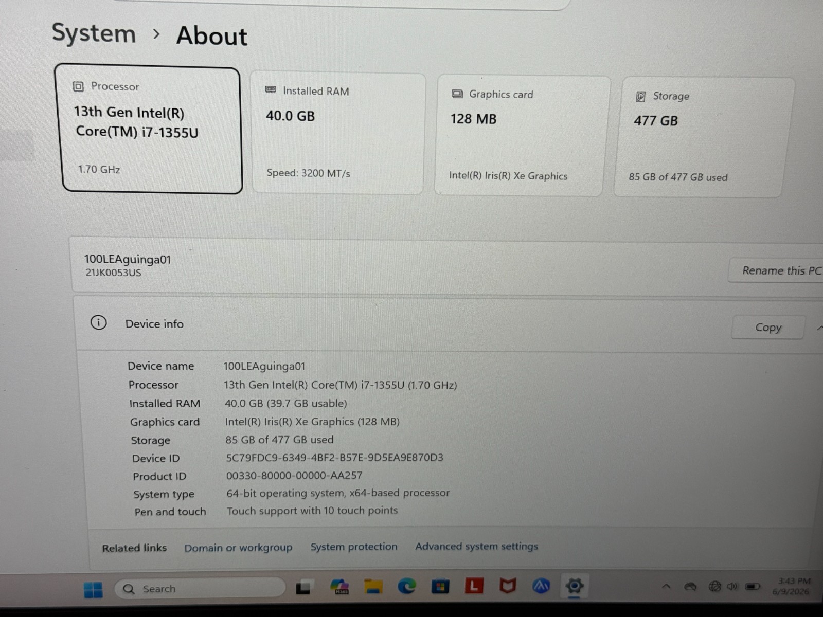 Lenovo ThinkPad E14 Gen 5 14″ WUXGA Touchscreen i7-1355U 40GB 512GB SSD W11 Pro