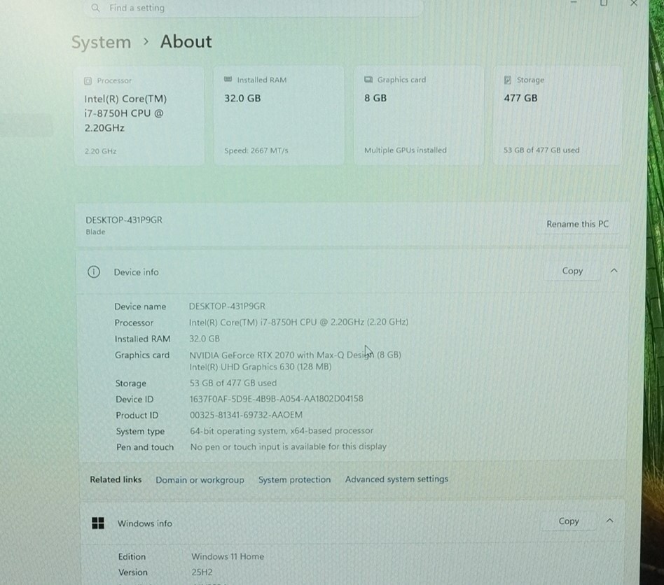 Razer Blade 15 Advanced RZ09-0288 RTX 2070 Max-Q 32GB RAM Gaming Laptop – Silver
