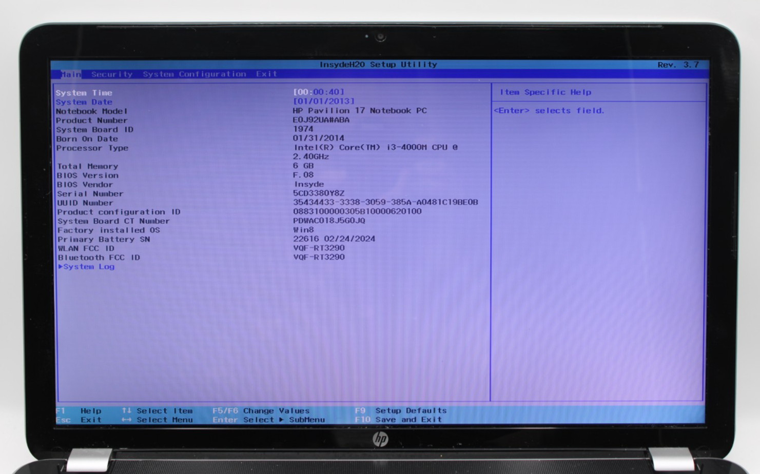 HP Pavilion 17 i3-4000M@2.4GHz 6GB DDR3 NO STORAGE OR OS *USED/TESTED*