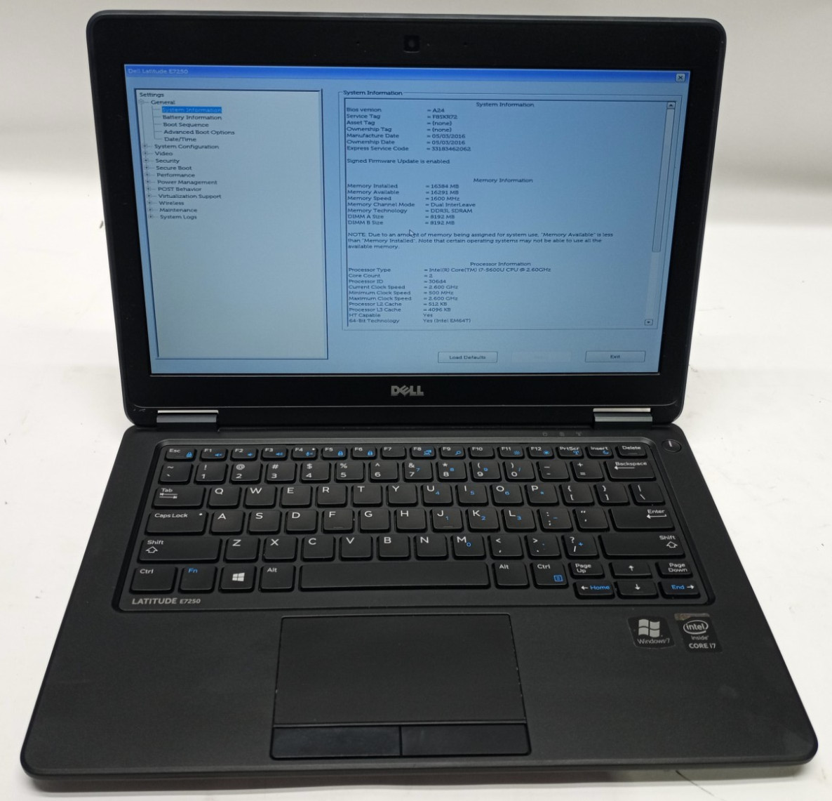 Dell Latitude E7250 12.5″HD i7-5600u@2.60GHz 16GB RAM No HDD No OS +MC595*!