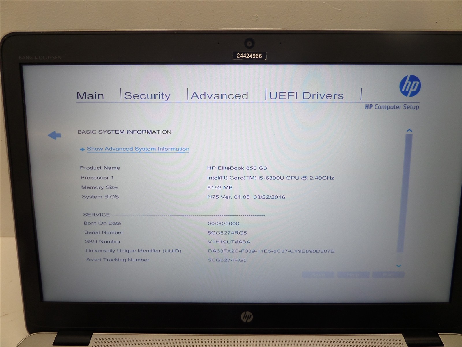 HP EliteBook 850 G3 15.6″ w/ i5-6300U 2.4GHz CPU 8GB RAM – No HDD/OS, Bad Batt.