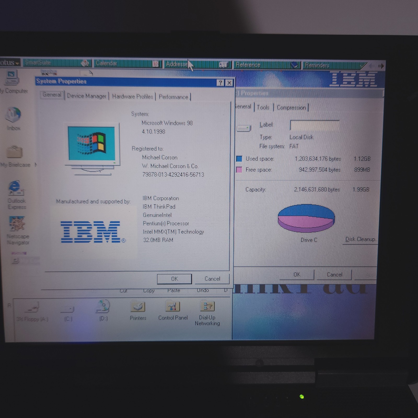 IBM Thinkpad 310ED Laptop Intel Pentium 32MB 2GB HD Windows 98 FE First Edition