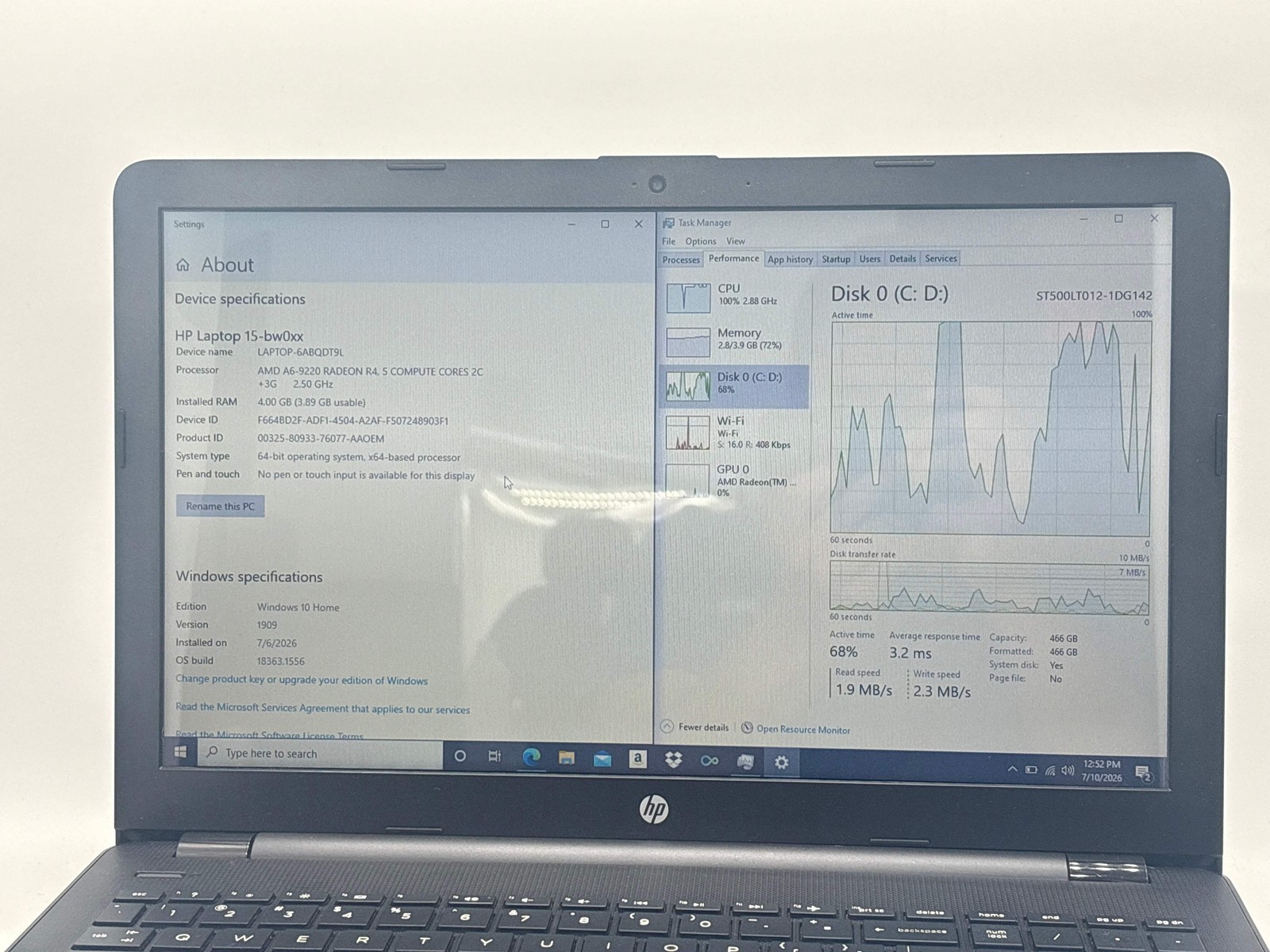 HP 15-bw011dx Black AMD A6-9220 4GB 500GB Laptop