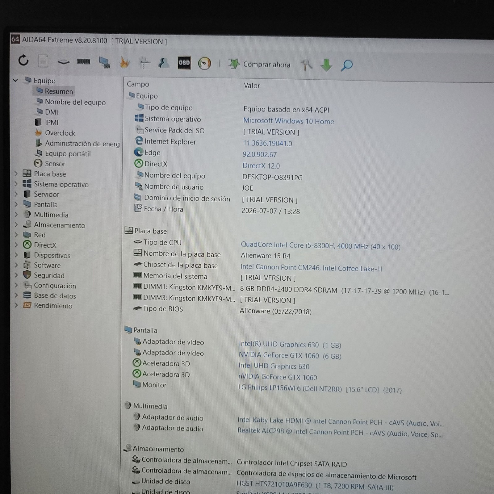 ALIENWARE 15 R4 GAMING LAPTOP CORE i5-8300H 16GB RAM GTX 1060 128GB NVMe 1TB HDD