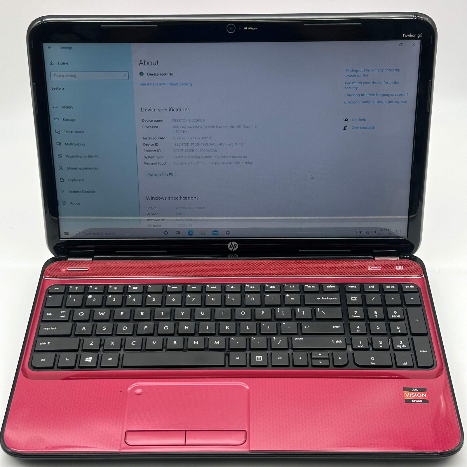 HP Pavilion G6 15.6-Inch Laptop | AMD A6-4400M APU| 8GB RAM| 1TB HDD| Red w/ Cha