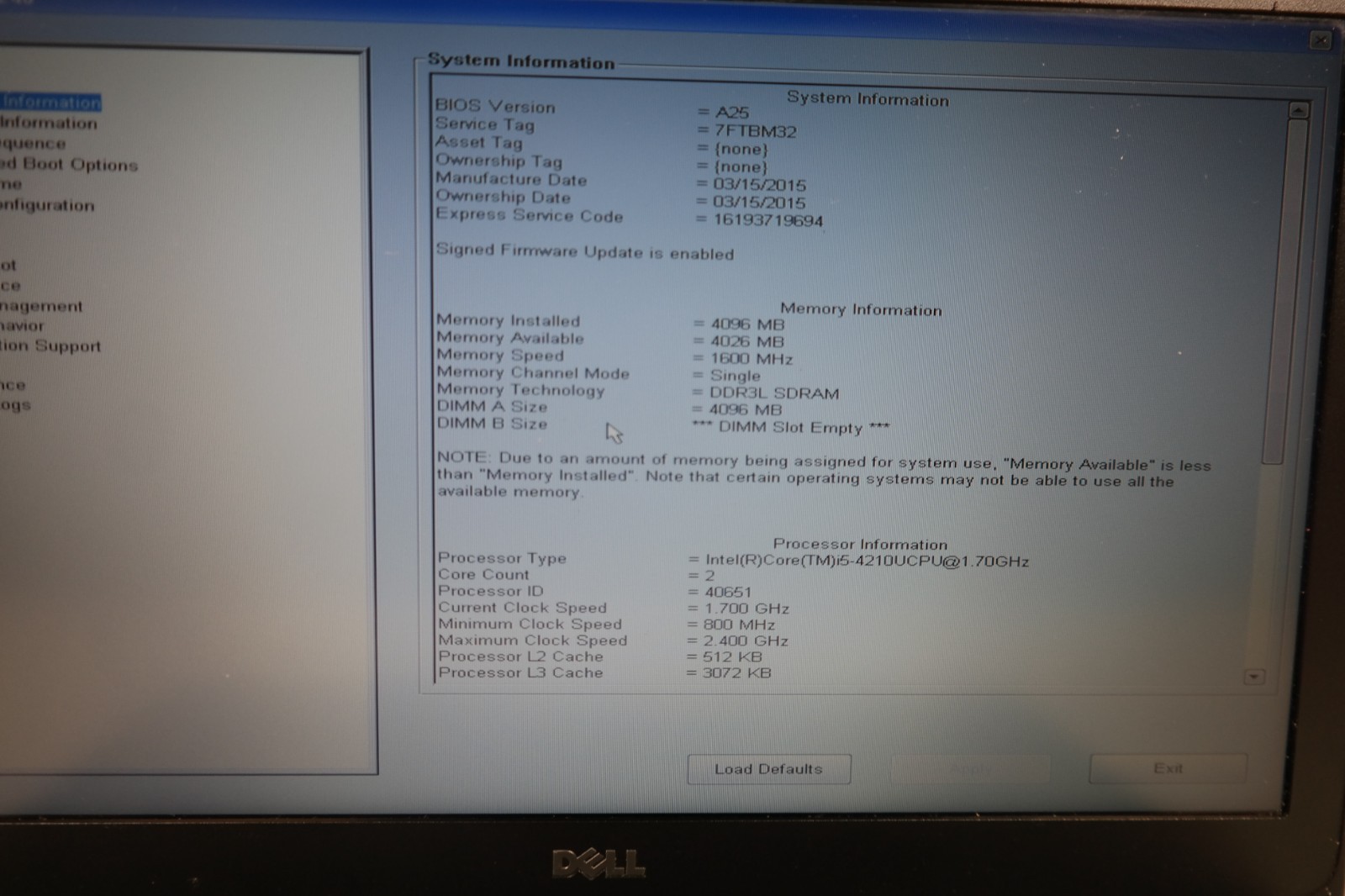 Dell Latitude E7240 i5 4GB RAM No HDD No Battery No Backplate Boots BIOS