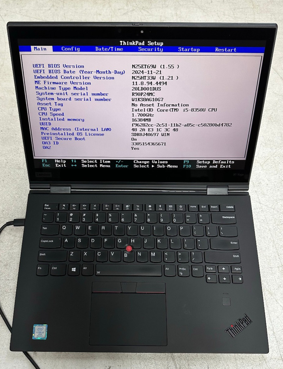 Lenovo ThinkPad X1 Yoga 3rd Gen (i5-8350U, 16GB RAM, Boot to Bio) NO SSD/ADAPTER