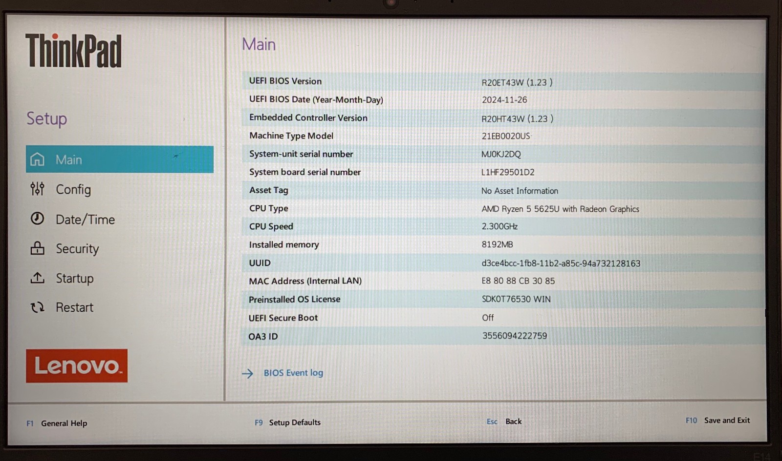 Lenovo ThinkPad E14 Gen 4 14″ AMD Ryzen 5 5625U 8GB, No Storage, Boots to BIOS