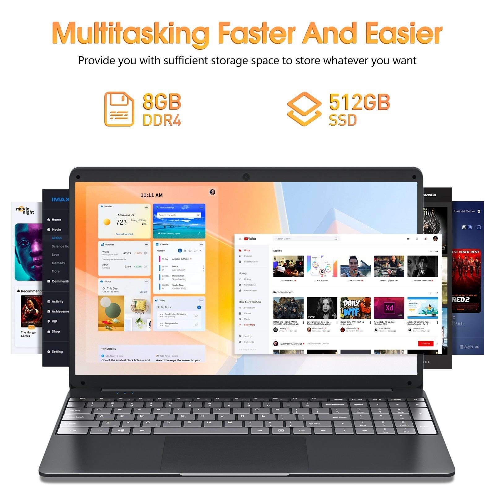 15.6 inch Laptop 8GB DDR4 256GB 512GB SSD Intel Celeron Up to 2.5GHz 7000 mAh