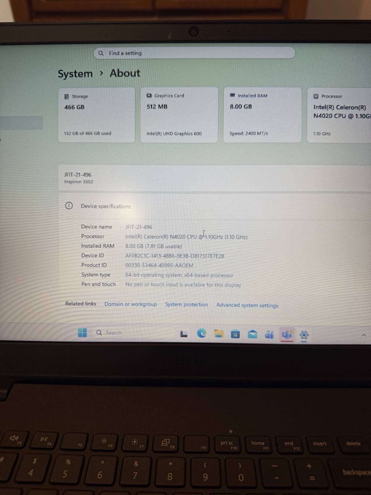 DELL INSPIRON 3502 LAPTOP COMPUTER