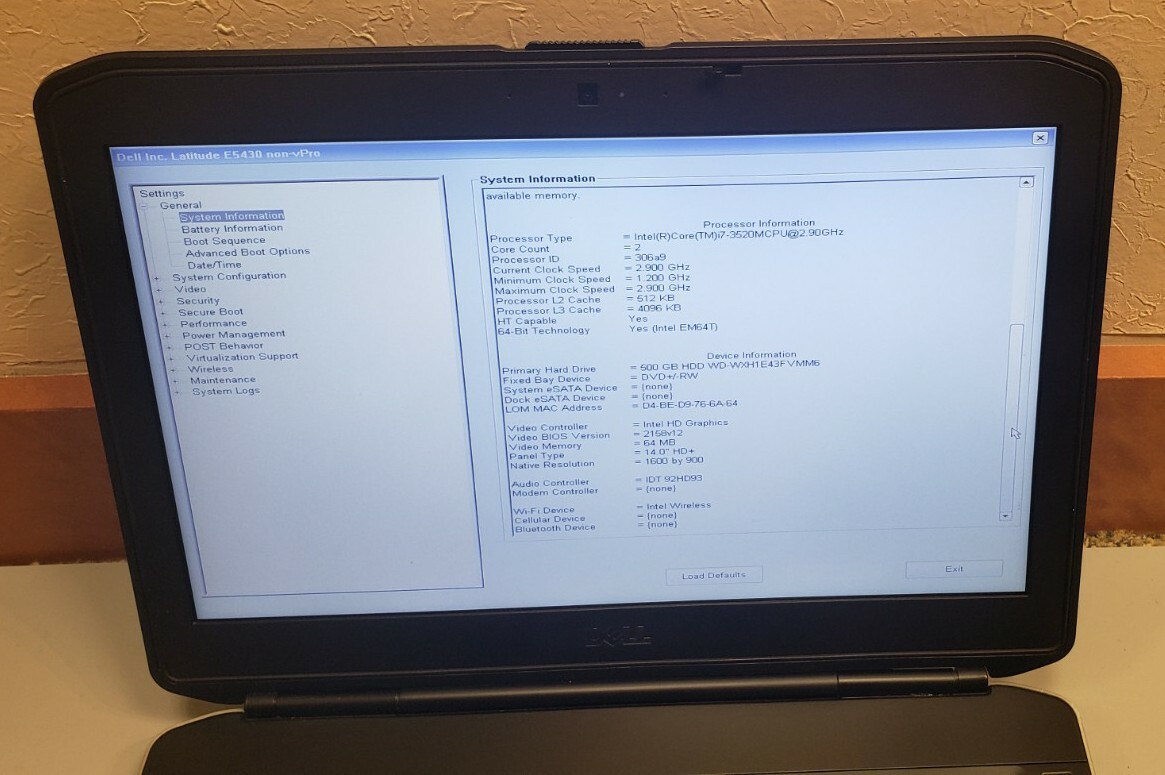 Dell Latitude E5430 14″ Core i7-3520M 2.90GHz 6GB RAM 500GB HDD WEBCAM 1600X900