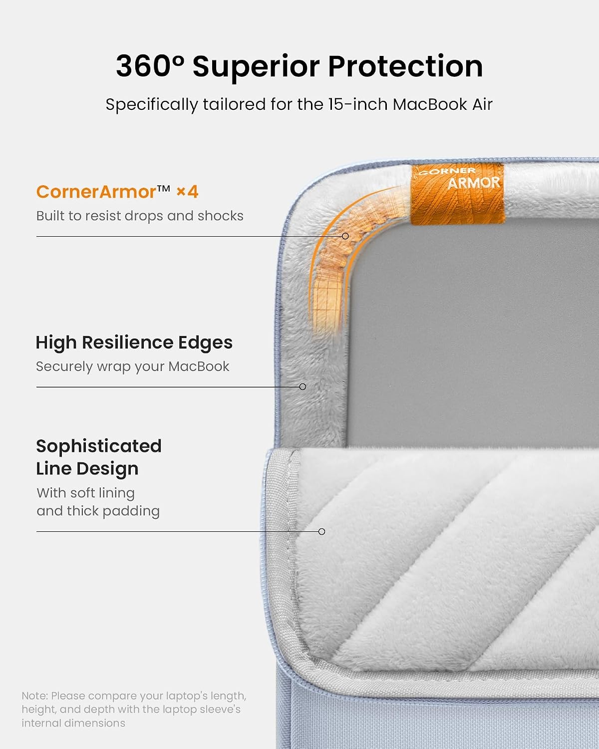 360° Protective Laptop Sleeve for 15-inch MacBook Air M4/A3241 2025, M3/A3114 20