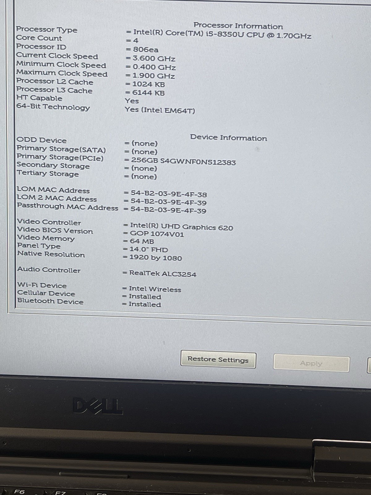 Dell Latitude 5420 Rugged Intel i5-8350U 8GB 256GB SSD W11 Pro GPS 2-Batteries