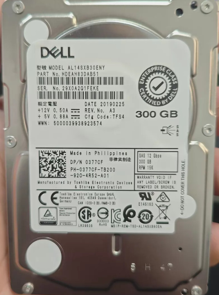 New Dell 300GB 15K 12GB 2.5 SAS 0377CF 377CF AL14SXB30ENY R640 R740 Hard Drive