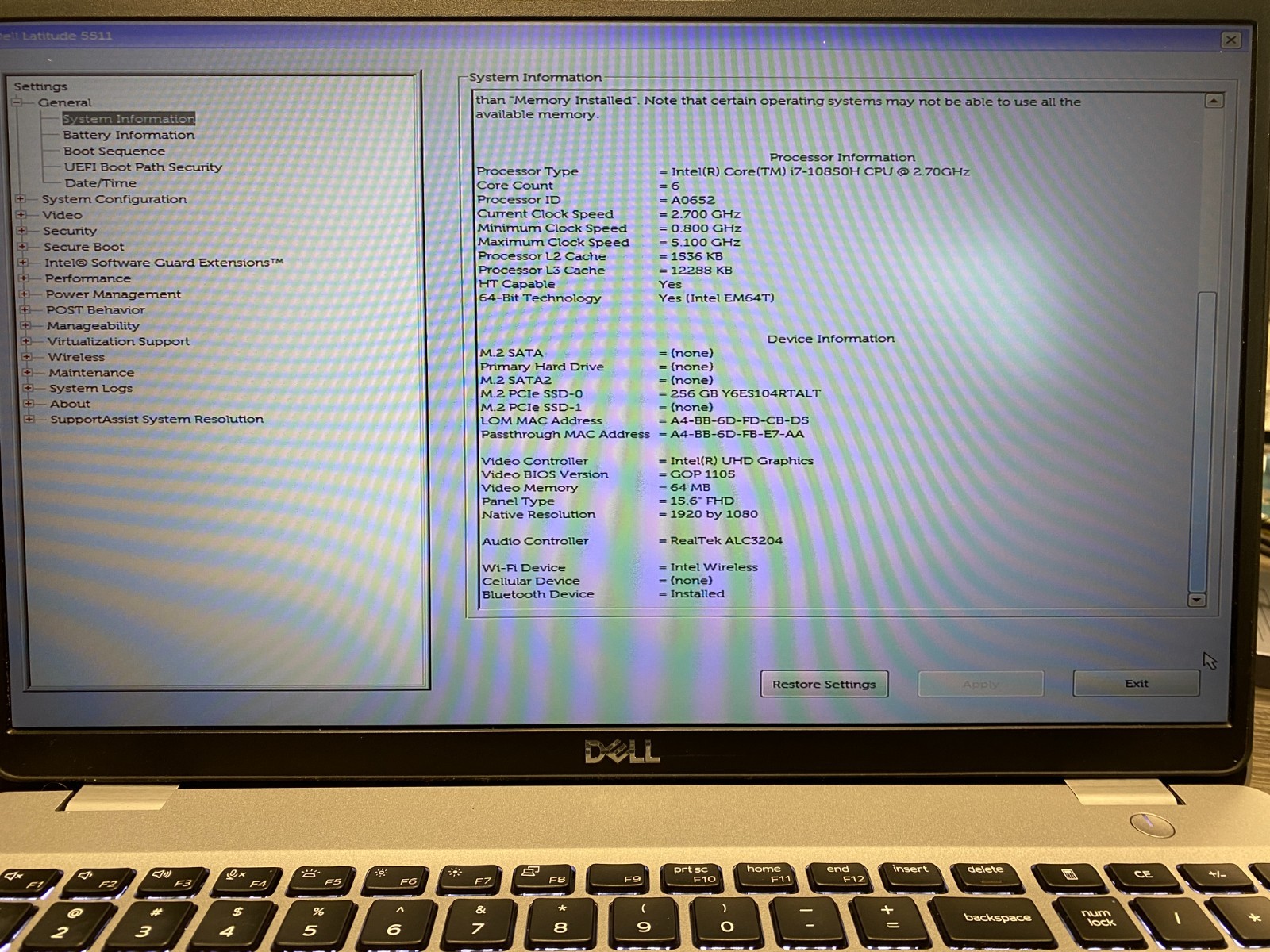 Dell Latitude 5511 Touch 15.6″ i7 10th 16GB DDR4 256GB SSD MX250 Win11H w/ AC