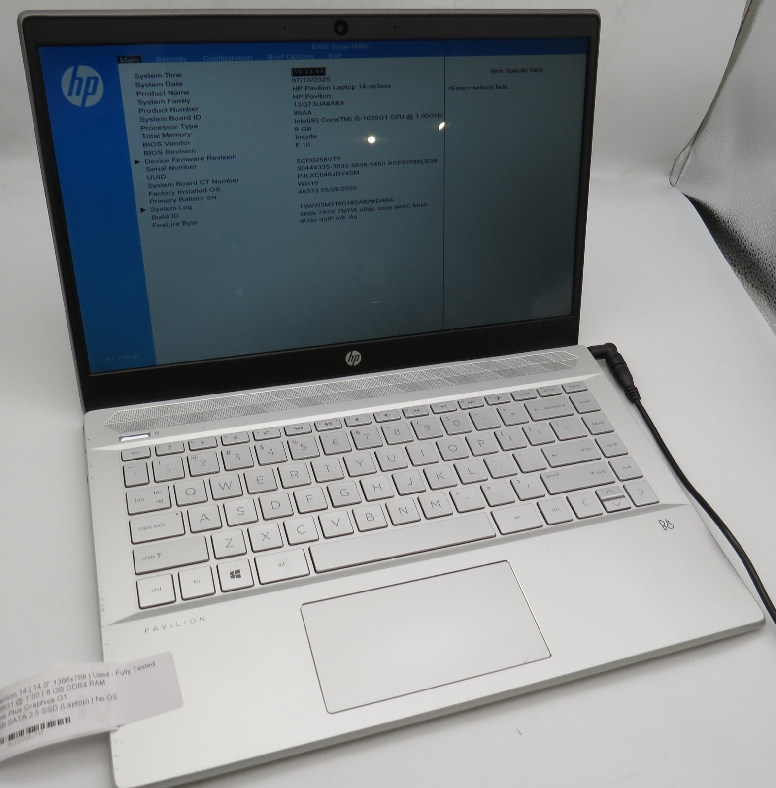 HP Pavilion 14-14″-i5-1035G1@1.0GHz-8GB RAM-256GB 2.5 SSD-NO OS *READ*
