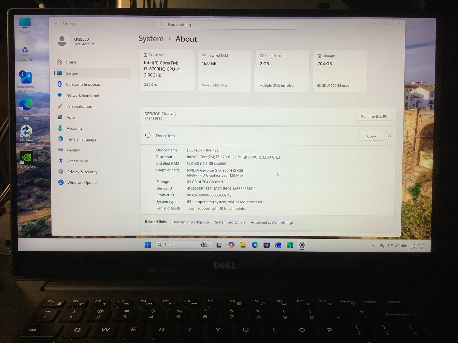 Dell XPS 9550, 4K Touch Gaming-GTX 960M, i7 6700HQ, 16GB – 256 + 500 Win 11 Home