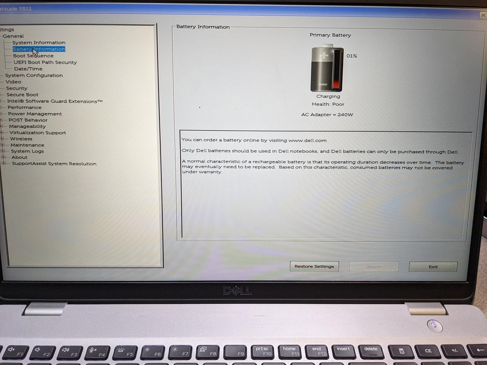 DELL LATITUDE 5511 i7-10850H @ 2.70 GHz, 8GB RAM, NO HDD/OS