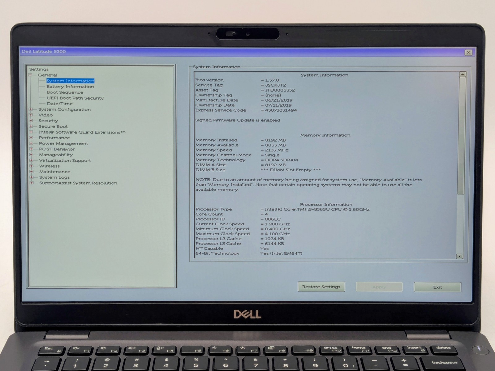 Dell Latitude 5300 13″ FHD Touch I5-8365U 256GB SSD 8GB W11P Webcam *READ*