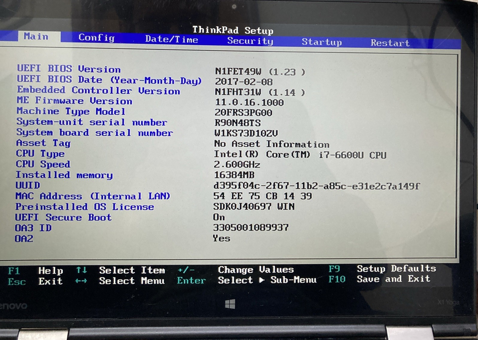 Lenovo ThinkPad X1 Yoga Gen 1 FHD i7-6600U 2.60GHz 16GB no HDD Boot to BIOS