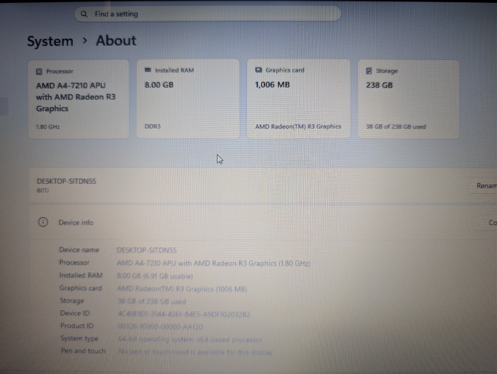 LENOVO IDEAPAD 110-15ACL | AMD A4-7210 8GB RAM 256GB SSD | WIN 11 DVD
