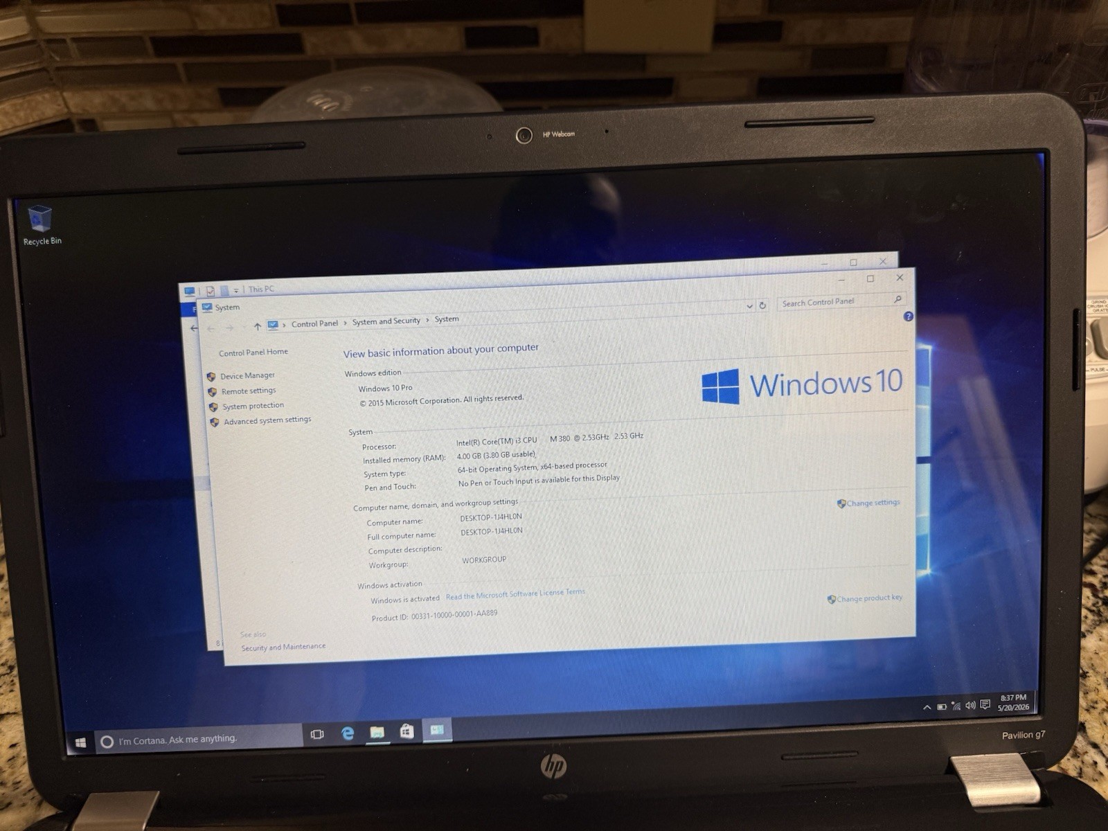 HP Pavilion g6 HP Pavilion g Series 500GB HDD 4GB RAM WINDOW 10 PRO