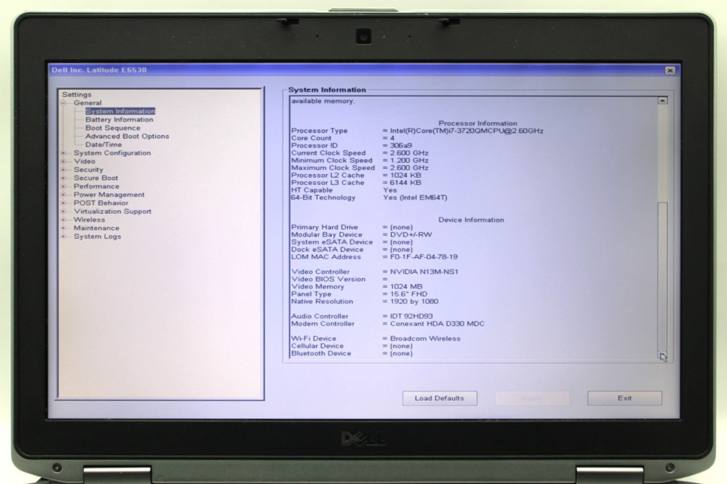 Dell Latitude E6530 i7-3520M@2.9GHz 8GB DDR3 NO STORAGE OR OS *USED/TESTED*